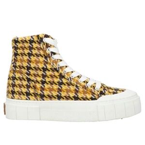 Good News Juice Houndstooth Plaid Tweed Platform High Top Sneakers